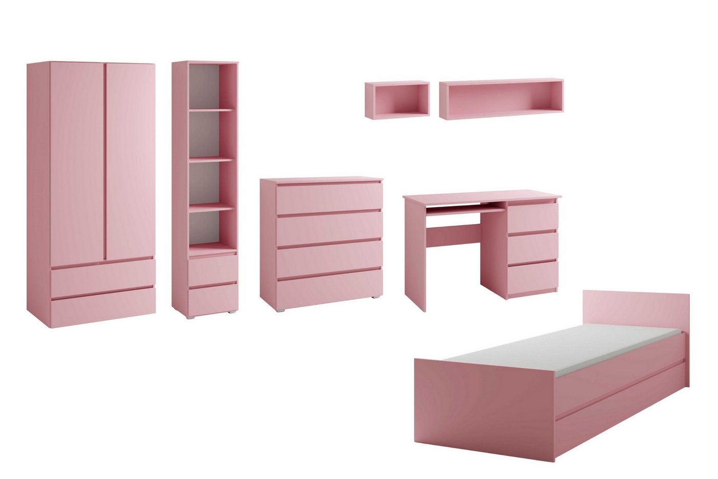 Deine Möbel 24 Jugendzimmer-Set SIMPLE A Rosa / Weiß inkl. Bett, Kleiderschrank, Schreibtisch, Kommode, (SIMPLE-Kollektion, 7-tlg., Kleiderschrank, Schreibtisch, Kommode & Regale, Kindermöbel-Set), Komplettset – Pink / Weiß, modern & funktional Deine Möbel 24 Jugendzimmer-Set SIMPLE A Rosa / Weiß inkl. Bett, Kleiderschrank, Schreibtisch, Kommode, (SIMPLE-Kollektion, 7-tlg., Kleiderschrank, Schreibtisch, Kommode & Regale, Kindermöbel-Set), Komplettset – Pink / Weiß, modern & funktional von Deine Möbel 24