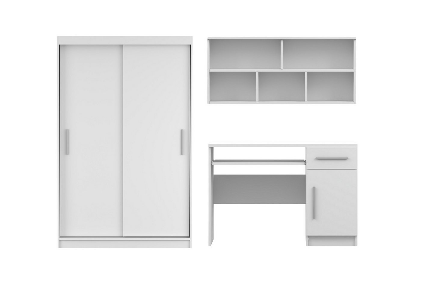 Deine Möbel 24 Jugendzimmer-Set TILL 04 – Möbel Set in Weiß Matt oder Sonoma Eiche, (Set, 3-tlg., inkl. Kleiderschrank, Schreibtisch und Wandregal), Modernes Set mit Kleiderschrank, Schreibtisch & Wandregal von Deine Möbel 24