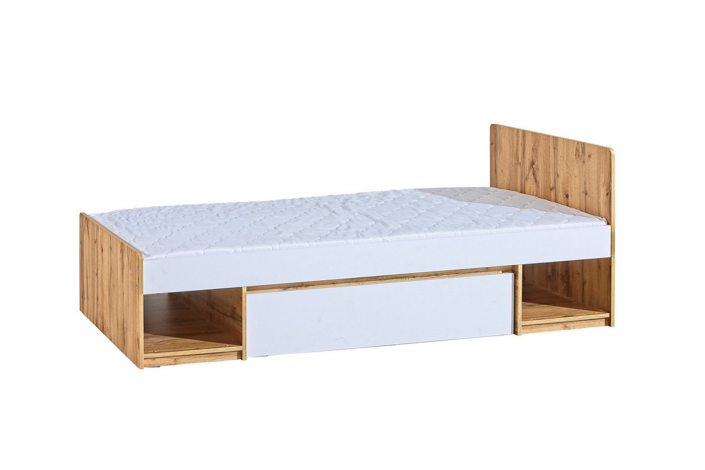 Deine Möbel 24 Kinderbett ARCO 09 Jugendbett Einzelbett Bett 90x195 cm (Set, 2-tlg., Bett für Kinder Jugendliche), Kinderzimmer Jugendzimmer Schlafzimmer Weiß Matt Eiche Wotan von Deine Möbel 24