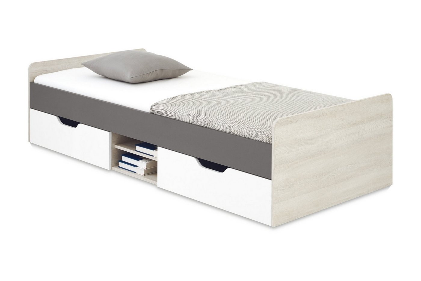 Deine Möbel 24 Kinderbett REMI 15 Jugendbett Einzelbett 90x200 cm (Set, 4-tlg., mit Schubladen), REMI Kollektion Kinderzimmer Jugendzimmer Weiß Holz Anthrazit von Deine Möbel 24