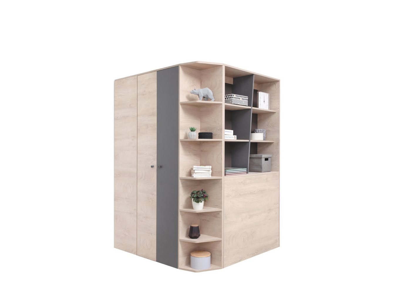 Deine Möbel 24 Kinderkleiderschrank DARLA D01 Garderobe Kleiderschrank Eckschrank Eiche Grau (PREMIUM, 4-St., Möbel für Kinderzimmer Jugendzimmer) Kinderzimmer,Jugendzimmer,Jugendmöbel,Eckkleiderschrank von Deine Möbel 24