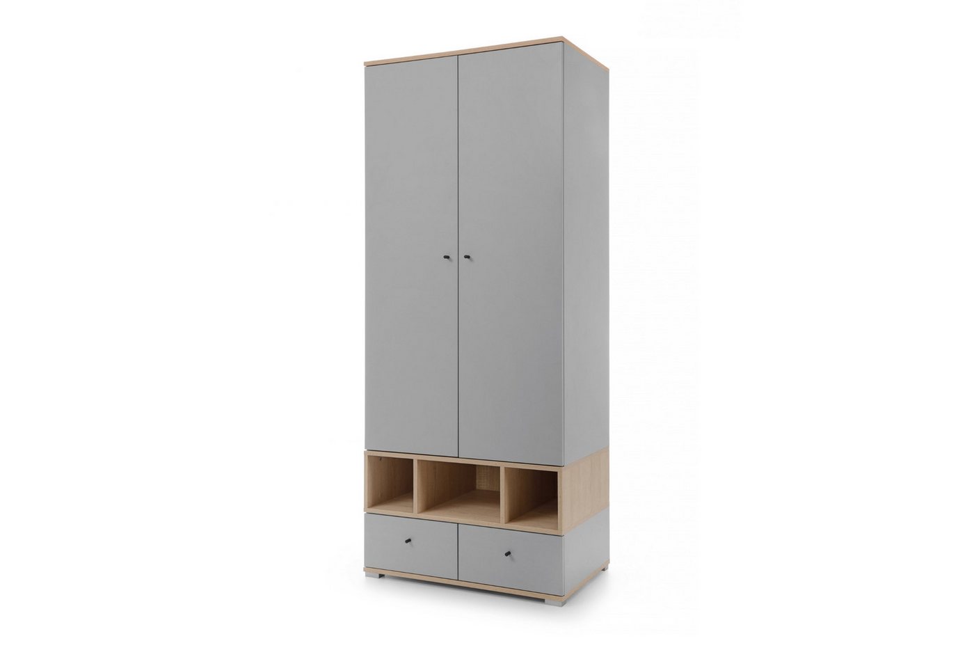 Deine Möbel 24 Kinderkleiderschrank OLAF 01 Kleiderschrank 2-türig 80 cm breit (Set, 2-St., Drehtürenschrank mit Schubladen) OLAF Kollektion Kinderzimmer Jugendzimmer Grau Eiche von Deine Möbel 24