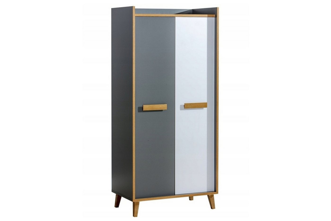 Deine Möbel 24 Kinderkleiderschrank WILLY 1 Kleiderschrank 2-türig Drehtürenschrank (Set, 2-St., für Jugendzimmer Kinderzimmer Schlafzimmer Wohnzimmer) in Weiß Matt / Anthrazit / Eiche Scandi Still von Deine Möbel 24