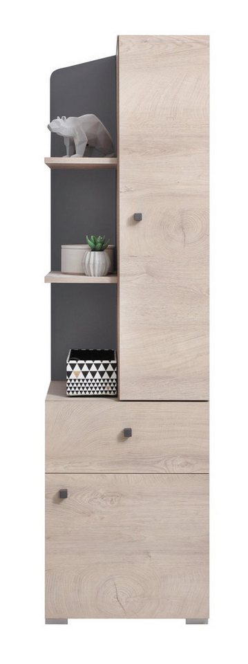 Deine Möbel 24 Kinderregal DARLA D07 Hochregal Regal Bücherregal Kinderzimmer Jugendzimmer, Set 1-tlg., modernes trendiges Jugendzimmer Kinderzimmer, 45 cm breit Eiche Grau von Deine Möbel 24