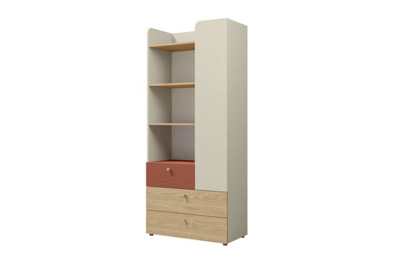 Deine Möbel 24 Kinderregal YOGI 03 Regal 80 cm breit YOGI-Kollektion, Set 3-tlg., Kinderzimmer Jugendzimmer Graubeige Geölte Eiche Eukalyptus Koralle von Deine Möbel 24