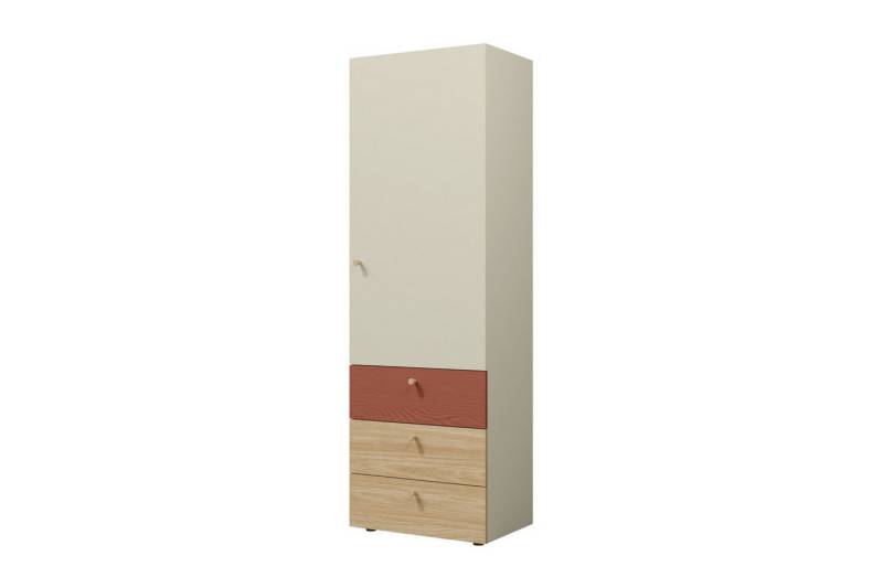 Deine Möbel 24 Kinderregal YOGI 04 Regal 60 cm breit, Set 2-tlg., Kinderzimmer Jugendzimmer Graubeige Geölte Eiche Eukalyptus Koralle von Deine Möbel 24