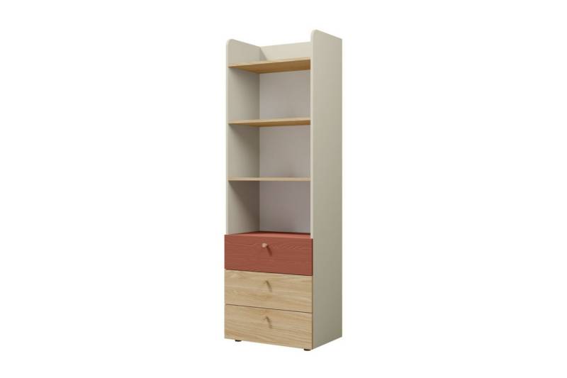Deine Möbel 24 Kinderregal YOGI 05 Regal 60 cm breit YOGI-Kollektion, Set 3-tlg., Kinderzimmer Jugendzimmer Graubeige Geölte Eiche Eukalyptus Koralle von Deine Möbel 24