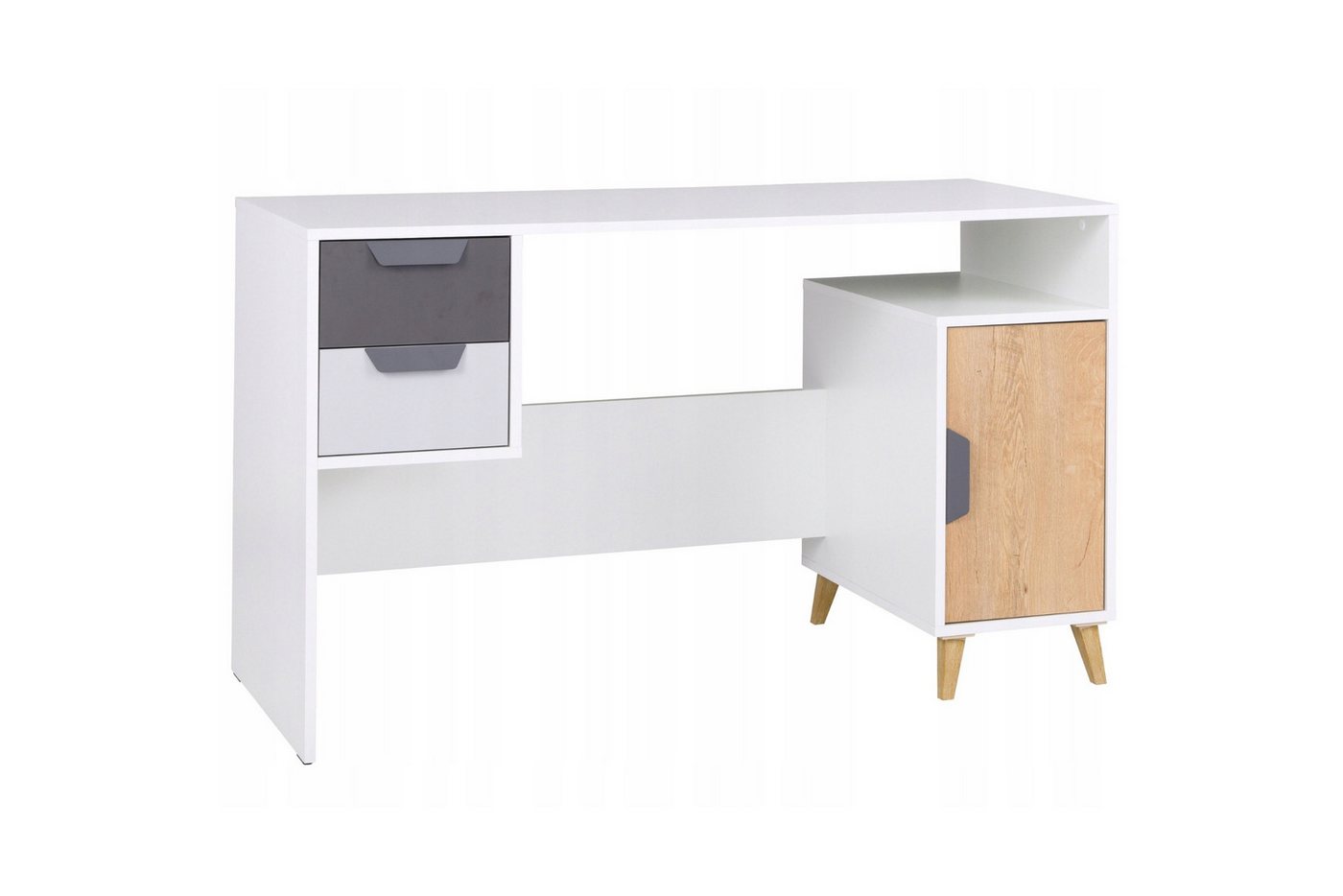Deine Möbel 24 Kinderschreibtisch JUSTIN 13 Schreibtisch 130 cm breit (Set, 3-St., Set), in Weiß Matt / Graphit / Grau / Eiche Scandi Still von Deine Möbel 24