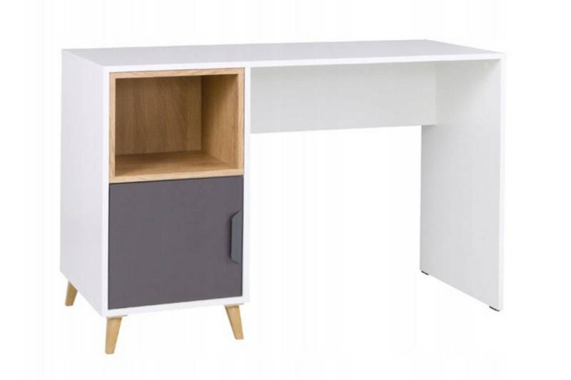 Deine Möbel 24 Kinderschreibtisch JUSTIN 14 Schreibtisch 120 cm breit (Set, 2-St., für Jugendzimmer Kinderzimmer), in Weiß Matt / Graphit / Grau / Eiche Scandi Still von Deine Möbel 24