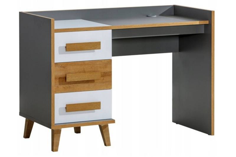 Deine Möbel 24 Kinderschreibtisch WILLY 8 Schreibtisch 120 cm breit (Set, 3-St., für Jugendzimmer Kinderzimmer Schlafzimmer Wohnzimmer), in Weiß Matt / Anthrazit / Eiche Scandi Still von Deine Möbel 24