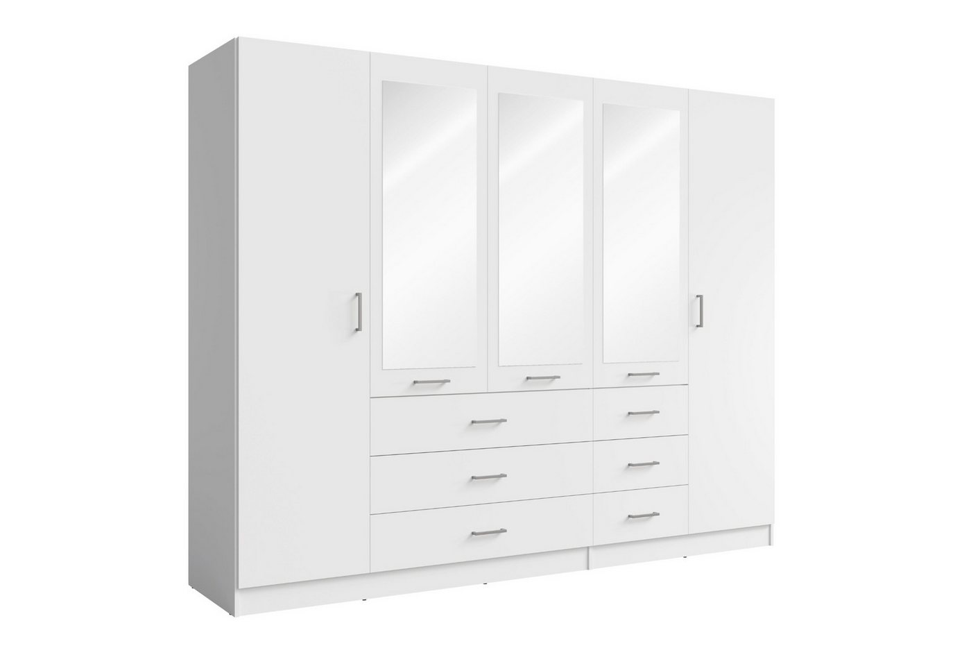 Deine Möbel 24 Kleiderschrank BROOKE 100 / 150 / 200 / 250 cm breit, Farben: Weiß Matt & Beige (Weiß matt oder Sandbeige, 1-St., ideal für jedes Schlafzimmer, Ankleidezimmer oder Flur) Drehtürenschrank mit Spiegel, modern, viel Stauraum von Deine Möbel 24