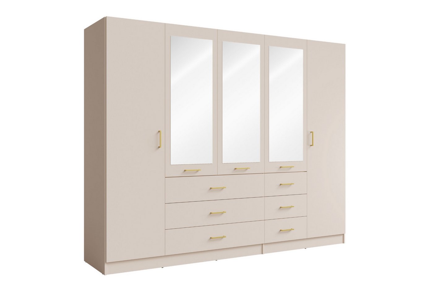 Deine Möbel 24 Kleiderschrank BROOKE 100 / 150 / 200 / 250 cm breit, Farben: Weiß Matt & Beige (Weiß matt oder Sandbeige, 1-St., ideal für jedes Schlafzimmer, Ankleidezimmer oder Flur) Drehtürenschrank mit Spiegel, modern, viel Stauraum von Deine Möbel 24