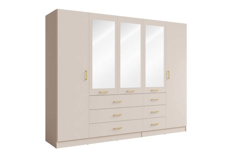 Deine Möbel 24 Kleiderschrank BROOKE 100 / 150 / 200 / 250 cm breit, Farben: Weiß Matt & Beige (Weiß matt oder Sandbeige, 1-St., ideal für jedes Schlafzimmer, Ankleidezimmer oder Flur) Drehtürenschrank mit Spiegel, modern, viel Stauraum von Deine Möbel 24