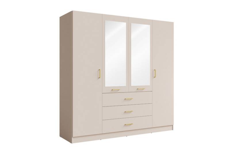 Deine Möbel 24 Kleiderschrank BROOKE 100 / 150 / 200 / 250 cm breit, Farben: Weiß Matt & Beige (Weiß matt oder Sandbeige, 1-St., ideal für jedes Schlafzimmer, Ankleidezimmer oder Flur) Drehtürenschrank mit Spiegel, modern, viel Stauraum von Deine Möbel 24