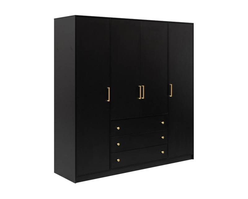 Deine Möbel 24 Kleiderschrank CLASSIC D4 Kleiderschrank mit Schubladen mit 4 Drehtüren 3 Schubladen (4-türig Goldengriffe, 1-St., Kleiderschrank Weiß Matt Schwarz Matt 200 cm) Zeitloses Design, Ideal für Schlafzimmer, Flur oder Ankleidezimmer von Deine Möbel 24