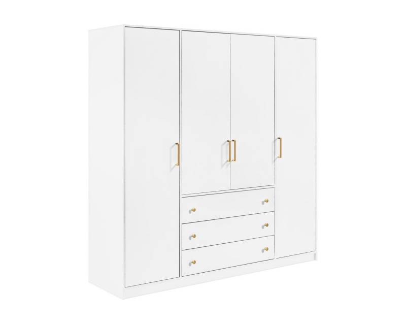Deine Möbel 24 Kleiderschrank CLASSIC D4 Kleiderschrank mit Schubladen mit 4 Drehtüren 3 Schubladen (4-türig Goldengriffe, 1-St., Kleiderschrank Weiß Matt Schwarz Matt 200 cm) Zeitloses Design, Ideal für Schlafzimmer, Flur oder Ankleidezimmer von Deine Möbel 24
