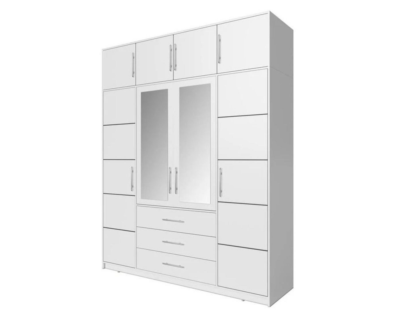 Deine Möbel 24 Kleiderschrank LABOO Drehtürenschrank 150 200 240 cm Weiss mit Spiegel (3-türig 4-türig Aufsatz Kleiderschrankaufsatz optional) aus Laminatplatte Spiegeltüren Einlegeböden Kleiderstange von Deine Möbel 24