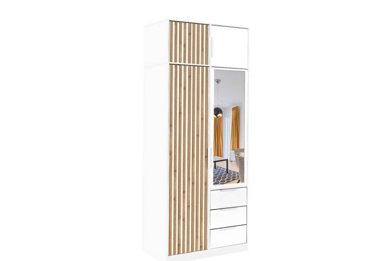 Deine Möbel 24 Kleiderschrank LABOO LUX D2 100 cm mit Spiegel, Drehtüren, Lamellen & Schubladen – (Set, 1-St., Farben: Eiche Wotan oder Weiß matt) Kompakte Maße – ideal für kleine Räume, Flur oder Gästezimmer von Deine Möbel 24