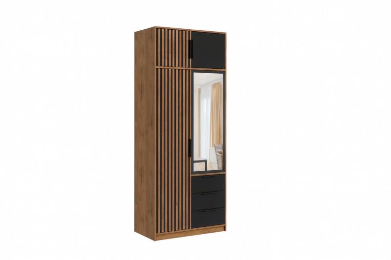 Deine Möbel 24 Kleiderschrank LABOO LUX D2 100 cm mit Spiegel, Drehtüren, Lamellen & Schubladen – (Set, 1-St., Farben: Eiche Wotan oder Weiß matt) Kompakte Maße – ideal für kleine Räume, Flur oder Gästezimmer von Deine Möbel 24