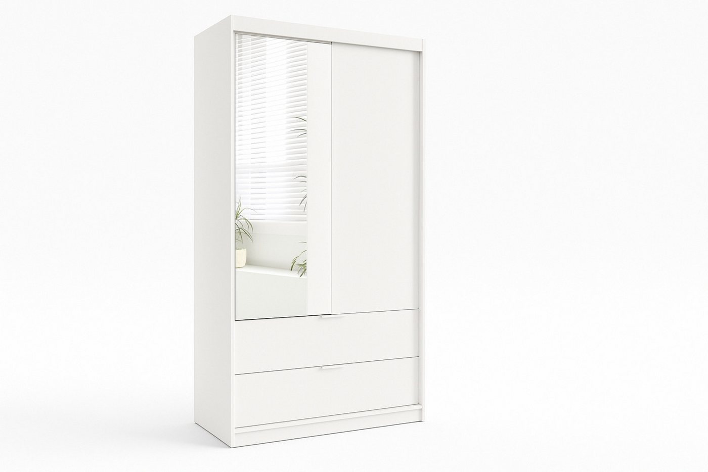 Deine Möbel 24 Kleiderschrank MAROKO 103 cm mit Spiegel, Drehtüren, Lamellen & Schubladen (Set, 1-St., ideal für Flur, Schlafzimmer oder Garderobe) Drehtürenschrank in Artisan Eiche oder Weiß matt von Deine Möbel 24