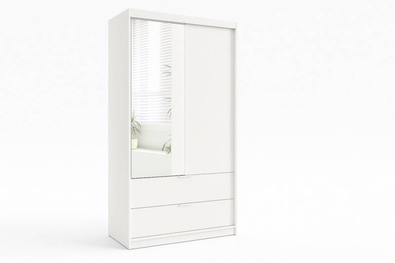 Deine Möbel 24 Kleiderschrank MAROKO 103 cm mit Spiegel, Drehtüren, Lamellen & Schubladen (Set, 1-St., ideal für Flur, Schlafzimmer oder Garderobe) Drehtürenschrank in Artisan Eiche oder Weiß matt von Deine Möbel 24