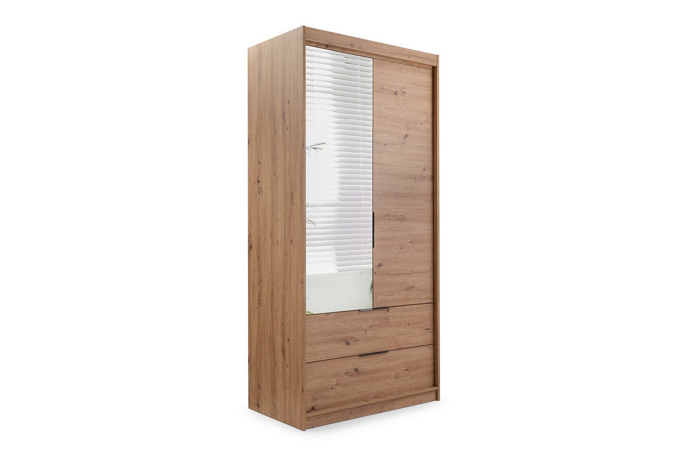 Deine Möbel 24 Kleiderschrank MAROKO 103 cm mit Spiegel, Drehtüren, Lamellen & Schubladen (Set, 1-St., ideal für Flur, Schlafzimmer oder Garderobe) Drehtürenschrank in Artisan Eiche oder Weiß matt von Deine Möbel 24