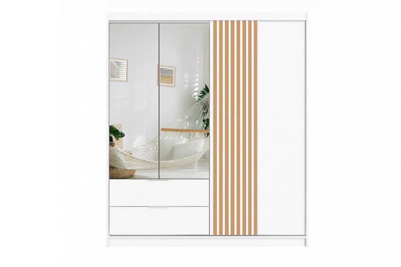 Deine Möbel 24 Kleiderschrank MAROKO 203 cm, Schiebetüren, Spiegel, Artisan Eiche / Weiß matt (Perfekter Drehtürenschrank Schwebetürenschrank für Flur, Garderobe, Schlafzimmer, 1-St., Pflegeleichte, robuste Oberfläche (Laminatplatte, 16 mm) 2 Kleiderstangen, Ablagefächer, 2 Schubladen für optimale Ordnung von Deine Möbel 24