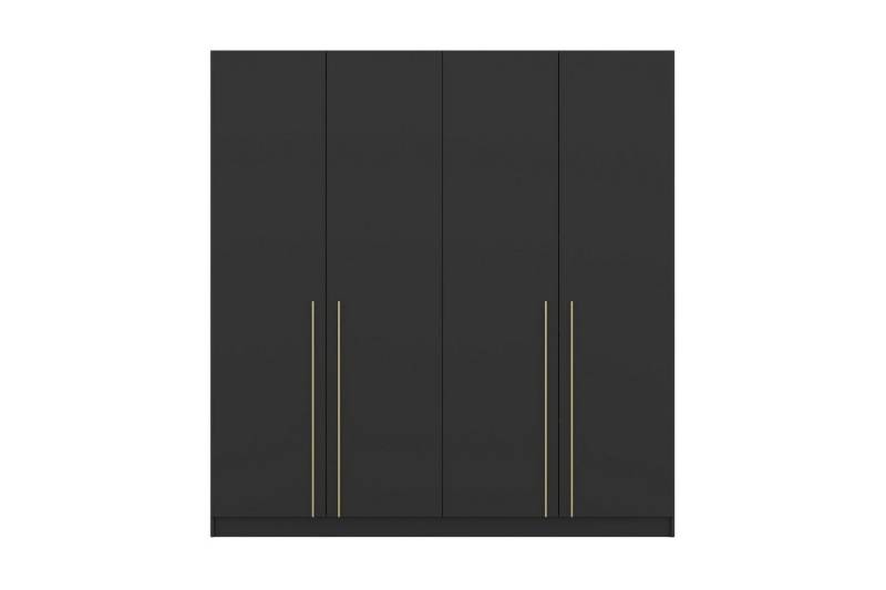 Deine Möbel 24 Kleiderschrank MIRELO 4-türig 200x210x57 cm – mit goldfarbenen Griffen viel Stauraum (Drehtürenschrank, 1-St., Einzelmöbel – frei kombinierbar mit weiteren Möbeln der Serie MIRELO) in Weiß Matt / Schwarz Matt / Cashmere von Deine Möbel 24