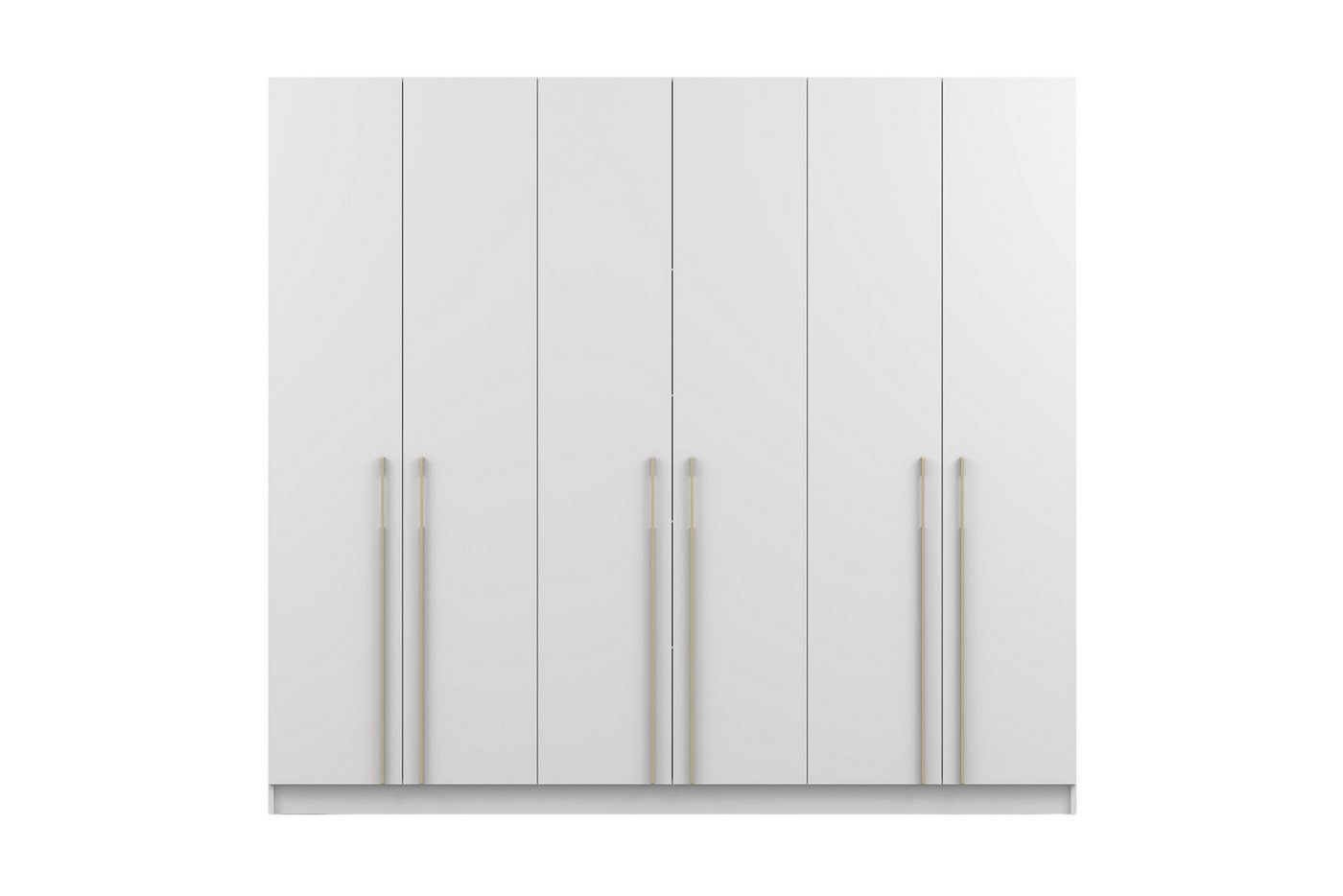 Deine Möbel 24 Kleiderschrank MIRELO 6-türig Drehtürenschrank mit goldfarbenen Griffen 230x210x57 cm (Set, 1-St., Einzelmöbel – frei kombinierbar mit weiteren Möbeln der Serie MIRELO) in Weiß Matt, Schwarz Matt und Cashmere von Deine Möbel 24