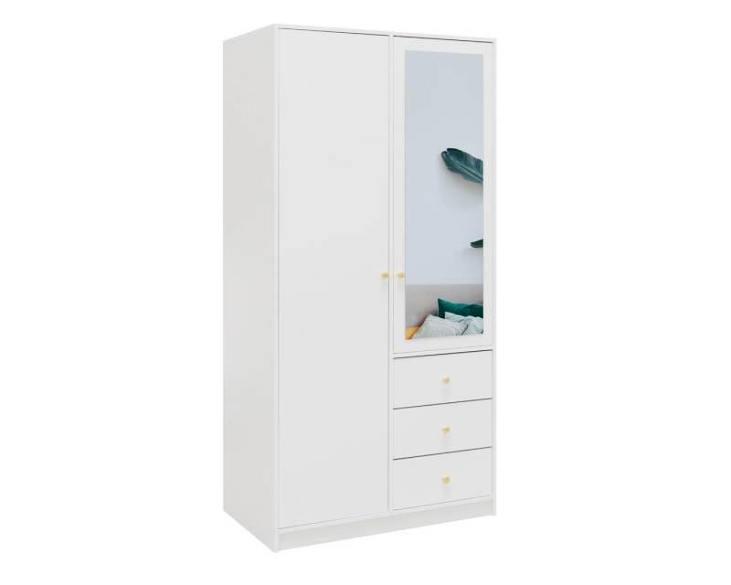 Deine Möbel 24 Kleiderschrank SEATTLE D2 Kleiderschrank mit Schubladen mit 2 Drehtüren 3 Schubladen (Elegantes Klassiches Design, 1-St., Kleiderschrank 2-türig Weiß Matt Schwarz Matt 100 cm) Flurschrank Garderobenschrank Schlafzimmerschrank mit Spiegel von Deine Möbel 24