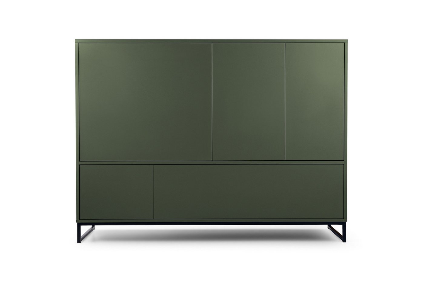 Deine Möbel 24 Kommode GENEVE Sideboard 160 cm breit GENEVE-Kollektion (Soft Close, 3 St., Sandbeige Beige Dunklegrün), ideal für Schlafzimmer Flur Wohnzimmer von Deine Möbel 24