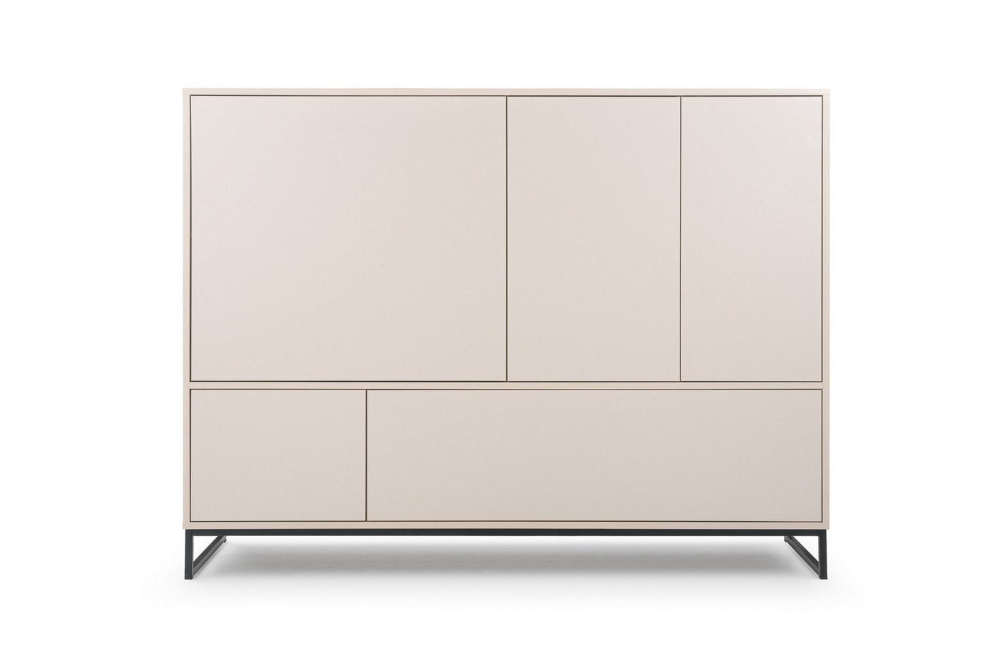 Deine Möbel 24 Kommode GENEVE Sideboard 160 cm breit GENEVE-Kollektion (Soft Close, 3 St., Sandbeige Beige Dunklegrün), ideal für Schlafzimmer Flur Wohnzimmer von Deine Möbel 24