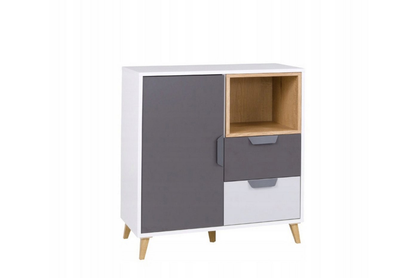 Deine Möbel 24 Kommode JUSTIN 9 Kinderkommode Jugendkommode Sideboard 80 cm breit (Set, 2 St., für Jugendzimmer Kinderzimmer Schlafzimmer Wohnzimmer), in Weiß Matt / Graphit / Grau / Eiche Scandi Still von Deine Möbel 24