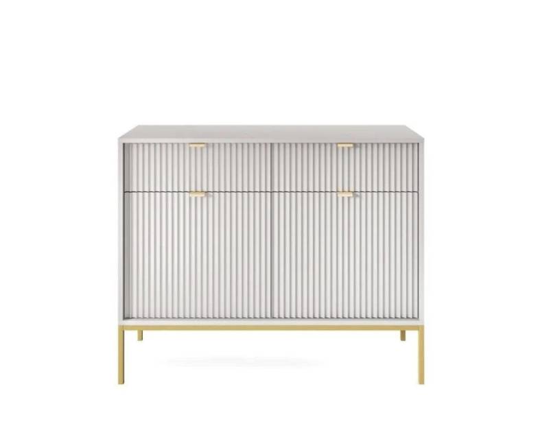 Deine Möbel 24 Kommode Kommode NOVO 104 cm Sideboard Weiß Grau Schwarz Premium (Set, 2 St., Wohnzimmer Flur Schlafzimmer Goldene Griffe), geriffelte Fronten 104 cm breit 2-türig mit 2 Schubladen von Deine Möbel 24