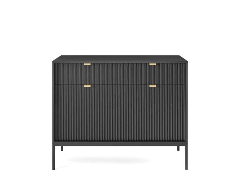 Deine Möbel 24 Kommode Kommode NOVO 104 cm Sideboard Weiß Grau Schwarz Premium (Set, 2 St., Wohnzimmer Flur Schlafzimmer Goldene Griffe), geriffelte Fronten 104 cm breit 2-türig mit 2 Schubladen von Deine Möbel 24