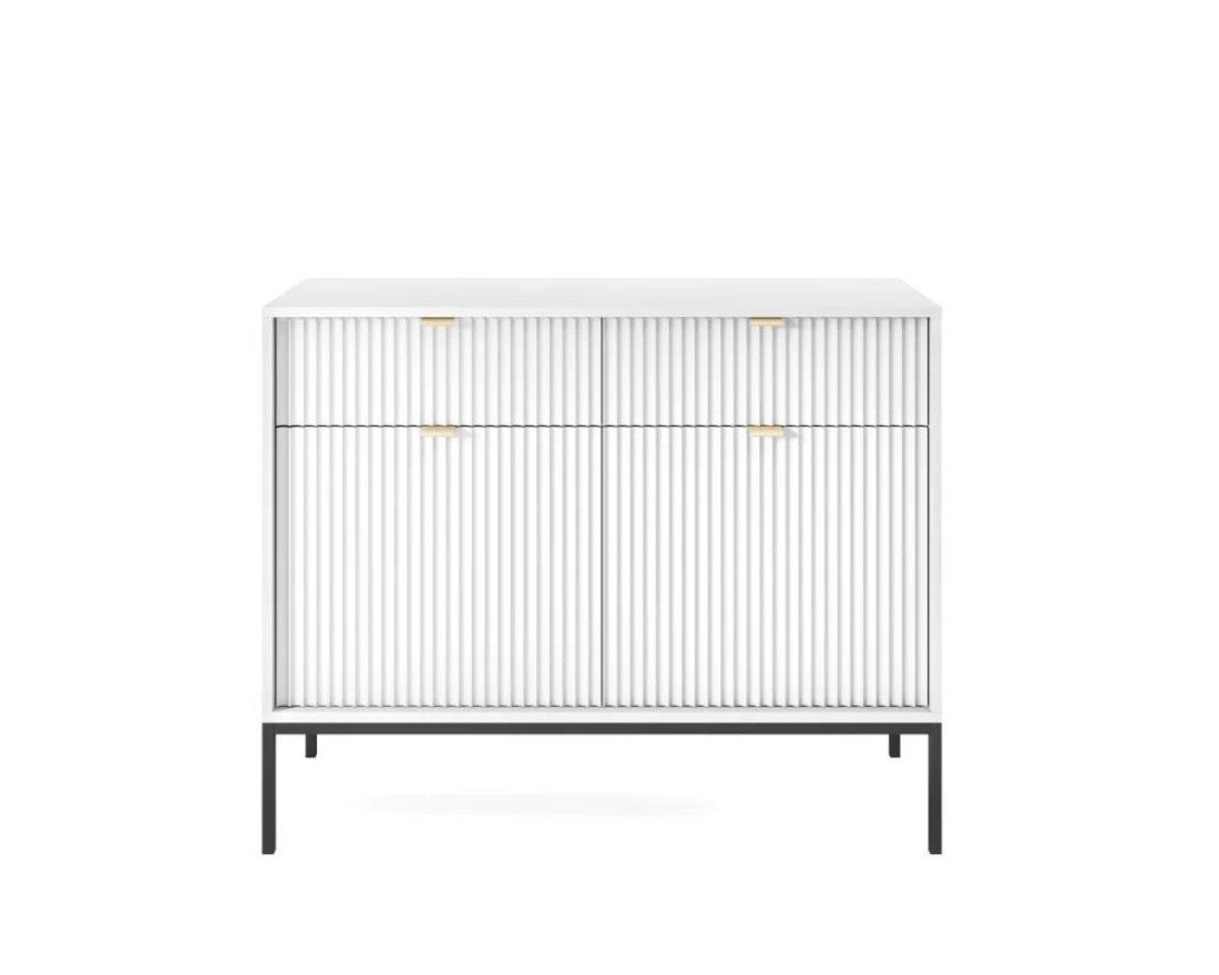 Deine Möbel 24 Kommode Kommode NOVO 104 cm Sideboard Weiß Grau Schwarz Premium (Set, 2 St., Wohnzimmer Flur Schlafzimmer Goldene Griffe), geriffelte Fronten 104 cm breit 2-türig mit 2 Schubladen von Deine Möbel 24