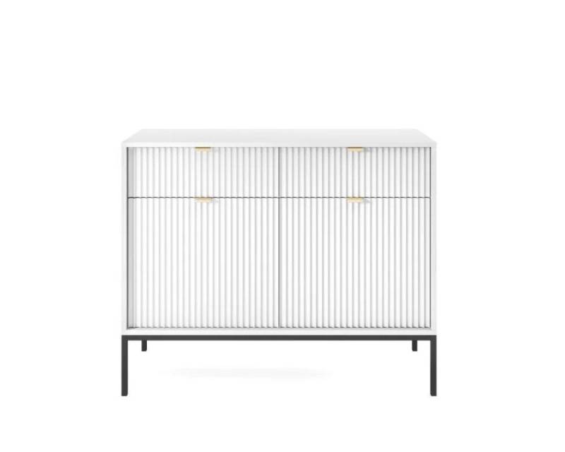 Deine Möbel 24 Kommode Kommode NOVO 104 cm Sideboard Weiß Grau Schwarz Premium (Set, 2 St., Wohnzimmer Flur Schlafzimmer Goldene Griffe), geriffelte Fronten 104 cm breit 2-türig mit 2 Schubladen von Deine Möbel 24