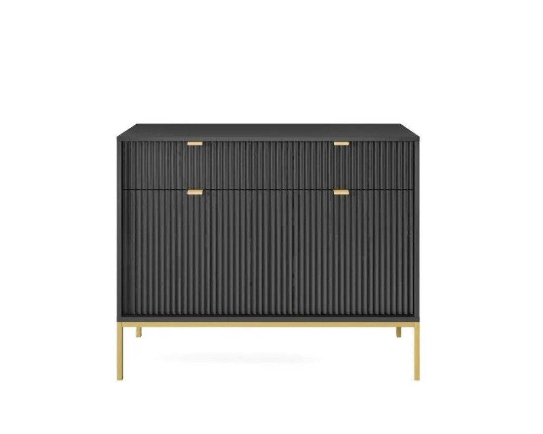Deine Möbel 24 Kommode Kommode NOVO 104 cm Sideboard Weiß Grau Schwarz Premium (Set, 2 St., Wohnzimmer Flur Schlafzimmer Goldene Griffe), geriffelte Fronten 104 cm breit 2-türig mit 2 Schubladen von Deine Möbel 24