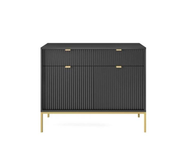 Deine Möbel 24 Kommode Kommode NOVO 104 cm Sideboard Weiß Grau Schwarz Premium (Set, 2 St., Wohnzimmer Flur Schlafzimmer Goldene Griffe), geriffelte Fronten 104 cm breit 2-türig mit 2 Schubladen von Deine Möbel 24