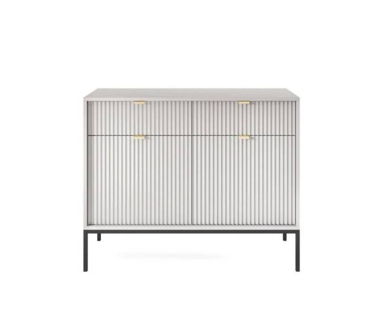 Deine Möbel 24 Kommode Kommode NOVO 104 cm Sideboard Weiß Grau Schwarz Premium (Set, 2 St., Wohnzimmer Flur Schlafzimmer Goldene Griffe), geriffelte Fronten 104 cm breit 2-türig mit 2 Schubladen von Deine Möbel 24