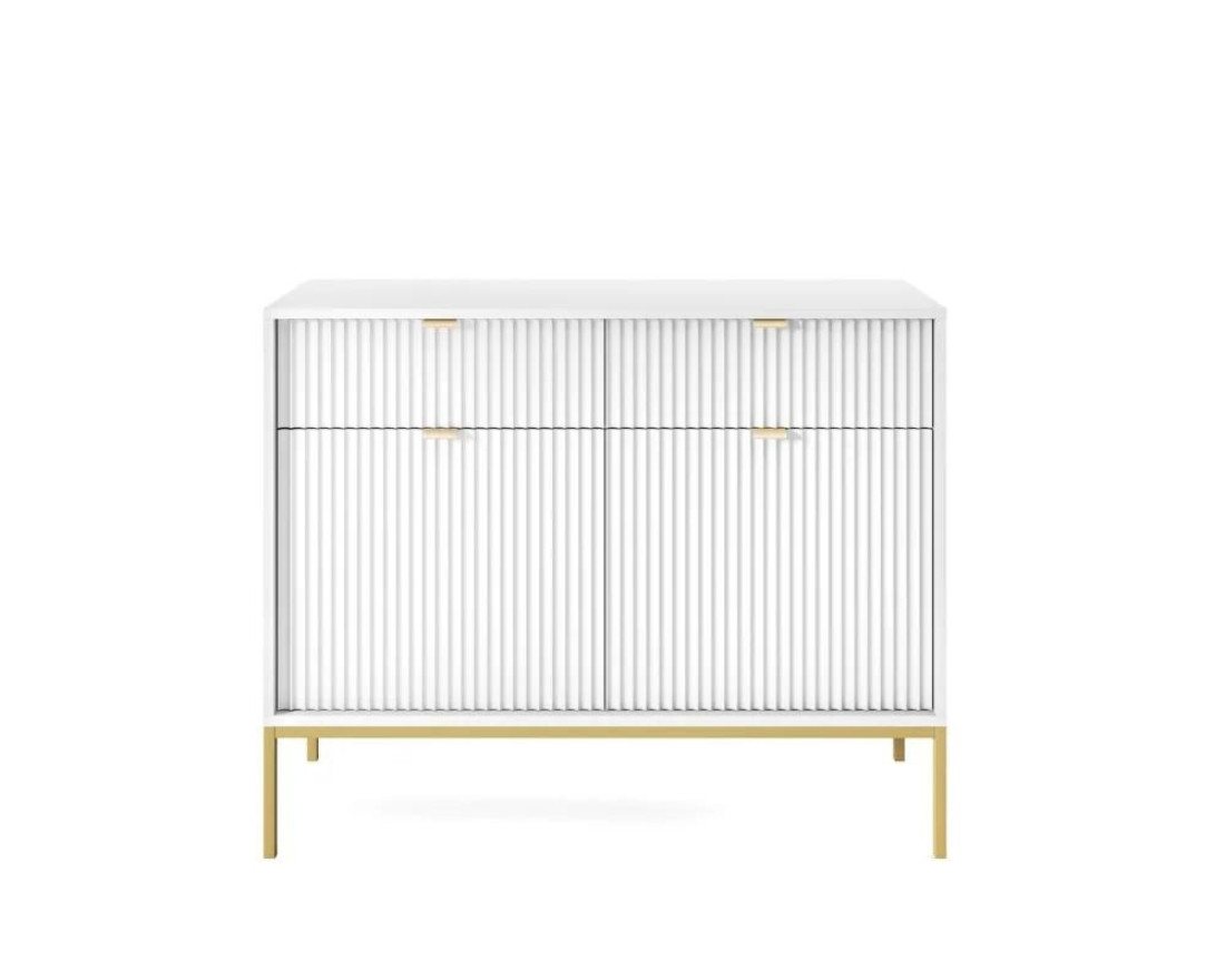 Deine Möbel 24 Kommode Kommode NOVO 104 cm Sideboard Weiß Grau Schwarz Premium (Set, 2 St., Wohnzimmer Flur Schlafzimmer Goldene Griffe), geriffelte Fronten 104 cm breit 2-türig mit 2 Schubladen von Deine Möbel 24