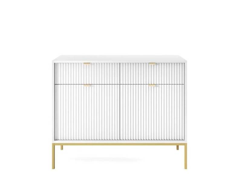Deine Möbel 24 Kommode Kommode NOVO 104 cm Sideboard Weiß Grau Schwarz Premium (Set, 2 St., Wohnzimmer Flur Schlafzimmer Goldene Griffe), geriffelte Fronten 104 cm breit 2-türig mit 2 Schubladen von Deine Möbel 24