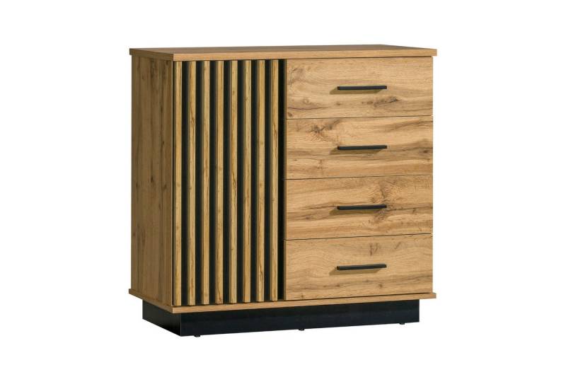 Deine Möbel 24 Kommode LAMI 5 Sideboard in Wotan Eiche & Schwarz Matt mit Lamellen (LAMI - Kollektion, 1 St., ideal für Kinderzimmer Jugendzimmer Schlafzimmer Wohnzimmer), Kinderkommode mit 4 Schubladen & 1 Tür von Deine Möbel 24