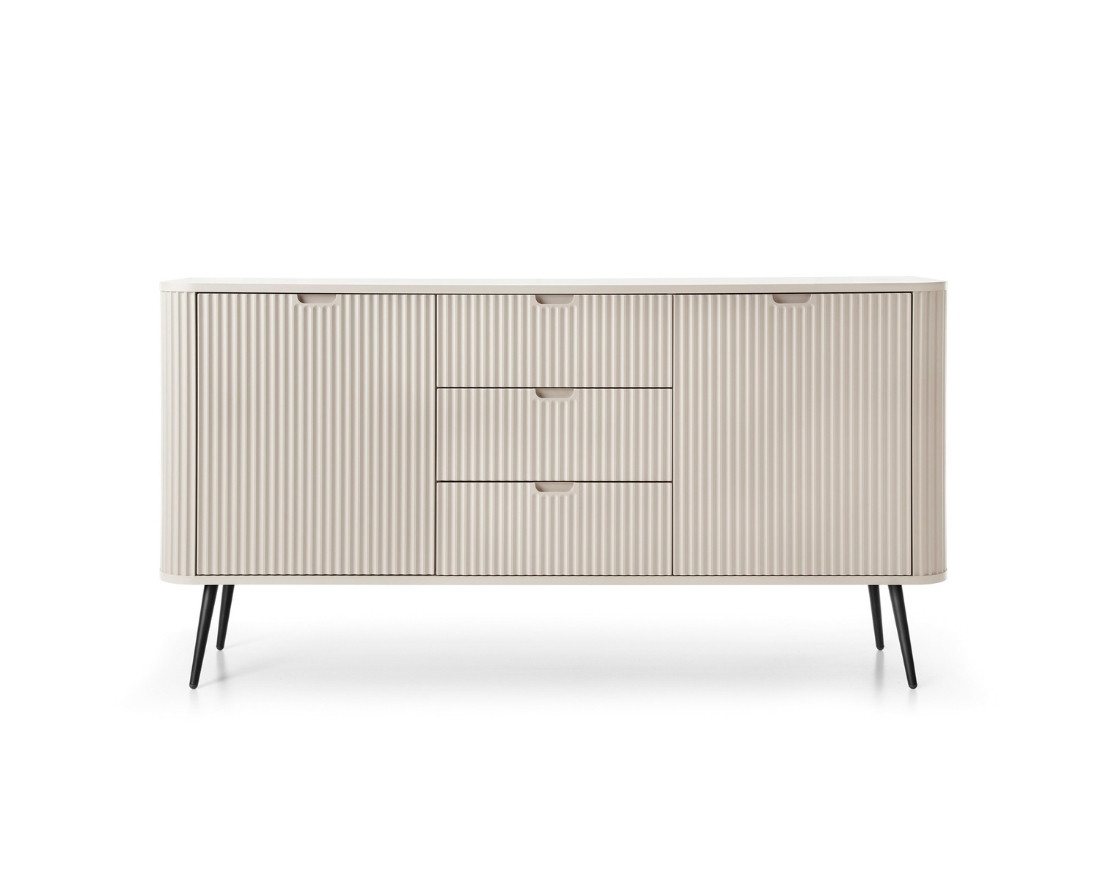 Deine Möbel 24 Kommode MODERNO Breite Kommode 168 cm Weiß Schwarz Beige Caschmir Gold (Set, 3 St., Wohnzimmer 168 cm breit), geräumig MDF Laminatplatte geriffelte Fronten von Deine Möbel 24