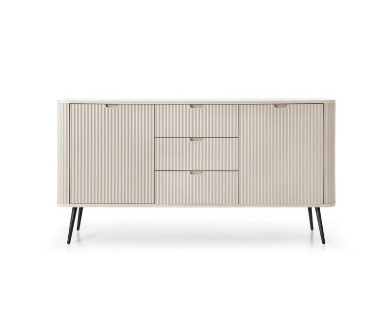 Deine Möbel 24 Kommode MODERNO Breite Kommode 168 cm Weiß Schwarz Beige Caschmir Gold (Set, 3 St., Wohnzimmer 168 cm breit), geräumig MDF Laminatplatte geriffelte Fronten von Deine Möbel 24