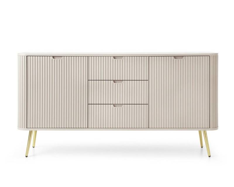 Deine Möbel 24 Kommode MODERNO Breite Kommode 168 cm Weiß Schwarz Beige Caschmir Gold (Set, 3 St., Wohnzimmer 168 cm breit), geräumig MDF Laminatplatte geriffelte Fronten von Deine Möbel 24