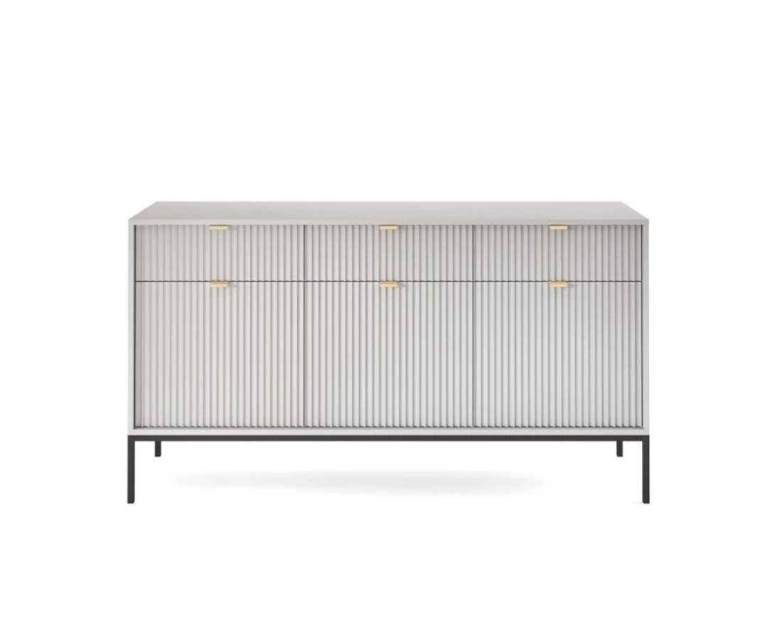 Deine Möbel 24 Kommode NOVO 154 Sideboard Weiß Grau Schwarz Premium (Set, 3 St., Wohnzimmer Flur), geriffelte Fronten 154 cm breit 3-türig mit 3 Schubladen von Deine Möbel 24
