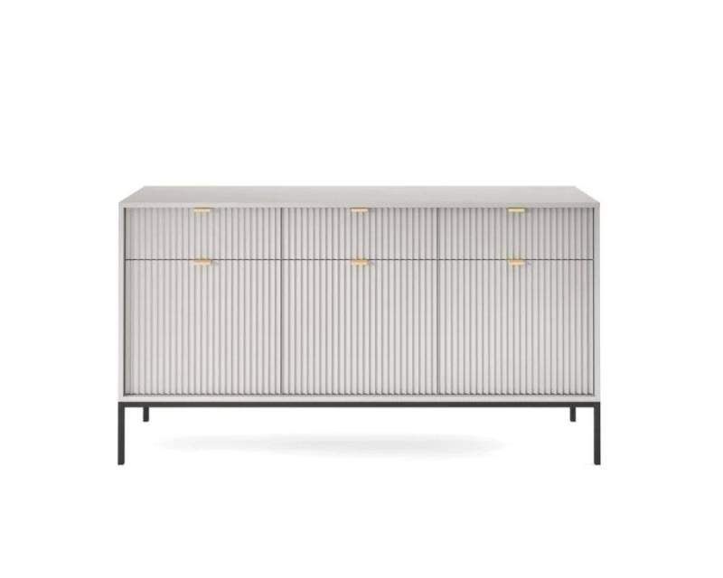 Deine Möbel 24 Kommode NOVO 154 Sideboard Weiß Grau Schwarz Premium (Set, 3 St., Wohnzimmer Flur), geriffelte Fronten 154 cm breit 3-türig mit 3 Schubladen von Deine Möbel 24