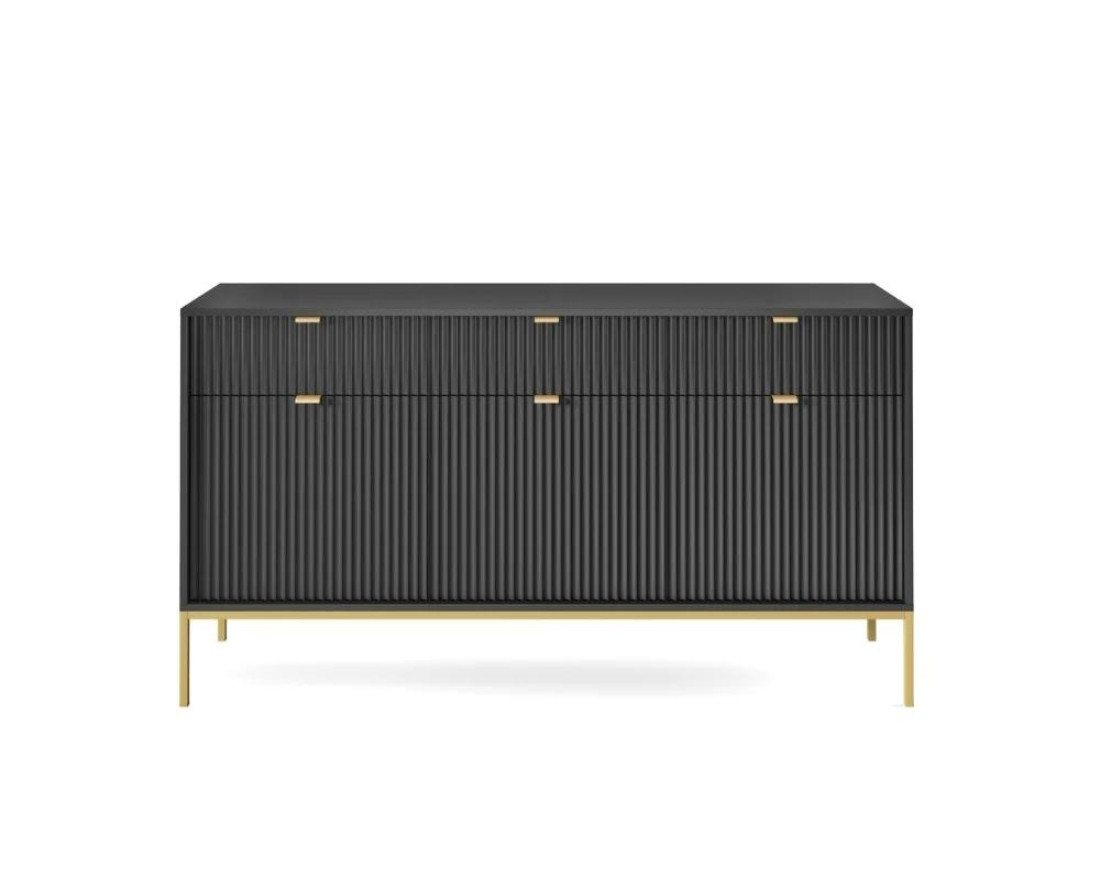 Deine Möbel 24 Kommode NOVO 154 Sideboard Weiß Grau Schwarz Premium (Set, 3 St., Wohnzimmer Flur), geriffelte Fronten 154 cm breit 3-türig mit 3 Schubladen von Deine Möbel 24