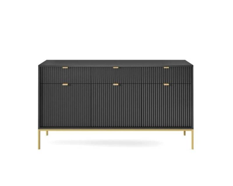Deine Möbel 24 Kommode NOVO 154 Sideboard Weiß Grau Schwarz Premium (Set, 3 St., Wohnzimmer Flur), geriffelte Fronten 154 cm breit 3-türig mit 3 Schubladen von Deine Möbel 24